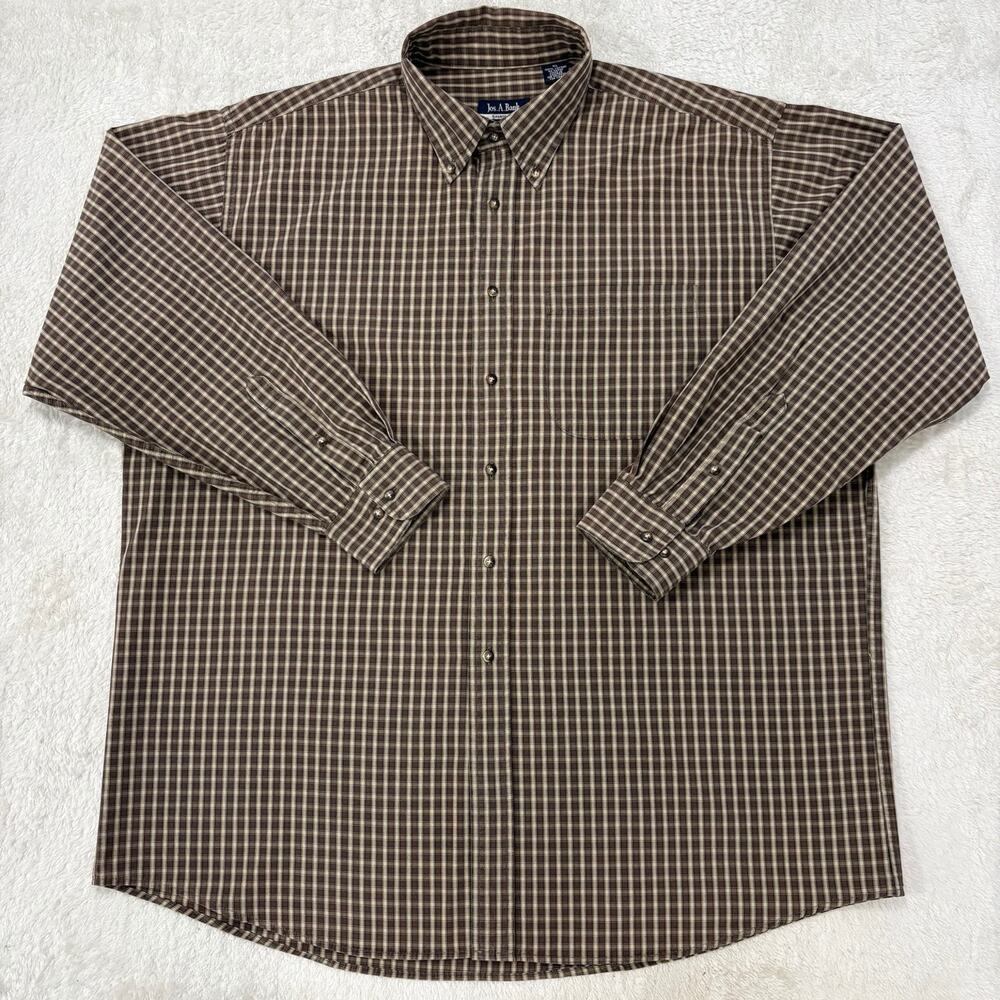 Jos A Bank Mens XL Brown Plaid 100% Cotton Button Down Shirt Sportswear